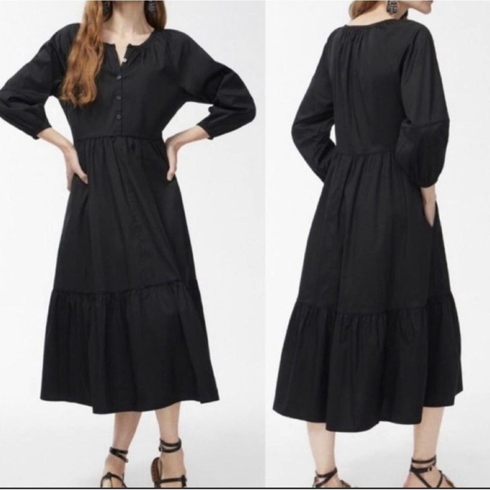 Chico's Black Cotton Poplin Tiered Midi Dress Size 4 (Chico's 0) - Picture 3 of 8